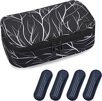 ALLCAMP Insulin Cooler Travel Case Diabetic Medication Cooler with 4 Ice Pack - Medical Cooler Bag Portable and Reusable Black White(9X 4.72x 3.14 inches)