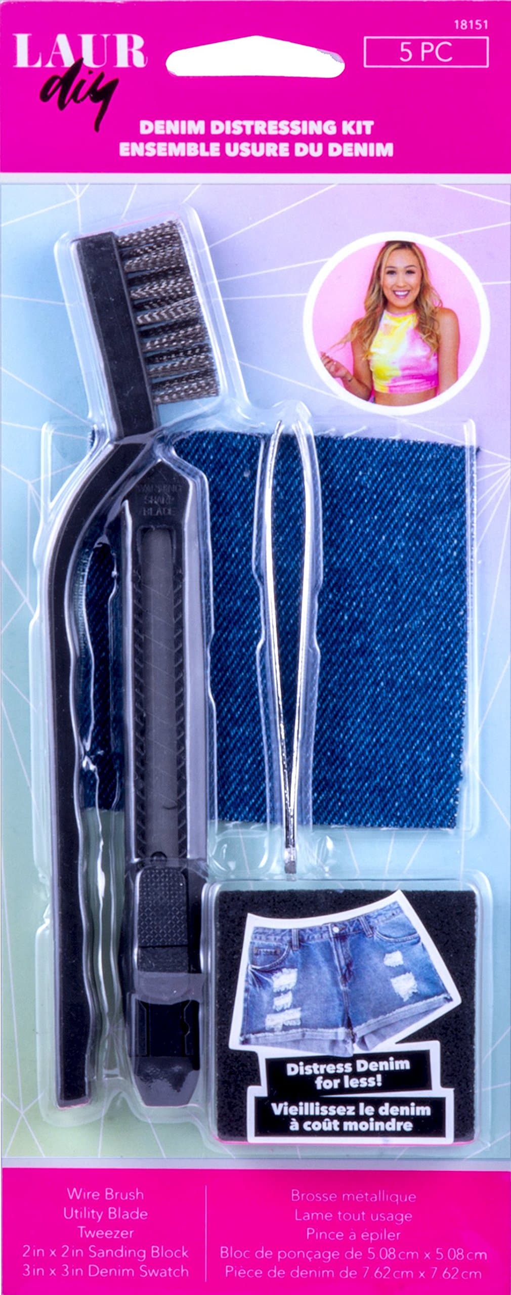 LaurDIY Denim Distressing Tool Kit (5 pcs), Pink 5 Count