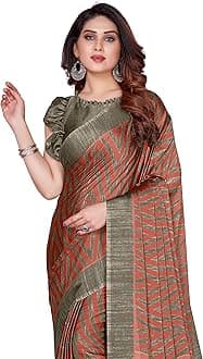 MIRCHI FASHIONWomen's Stylish Ethnic Chiffon Leheriya Printed Saree with Blouse Piece, Light Red, Beige, 5.5 Meters