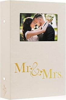 Lanpn Wedding Photo Album 6x4 300 Pocket Photos Slip in, Linen Cover Large Capacity Newlywed Marriage Window Album Hold 300 Horizontal Photos (Mr & Mrs, Beige)