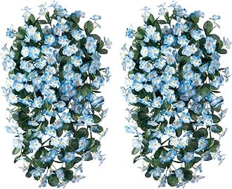 Artificial Fake Hanging Plants Flowers for Outdoor 2 PCS Faux Silk Blue Orchid Vines Bouquet for Wall Home Porch Patio Outside Party Wedding Decoration