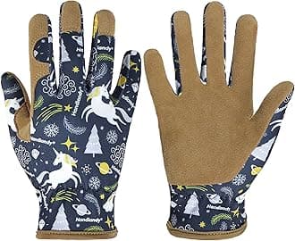 HANDLANDY Kids Gardening Gloves, Leather Children Work Glove, Children Toddler Yard Outdoor Playing Gloves for Boys Girls Gift (L, Blue)