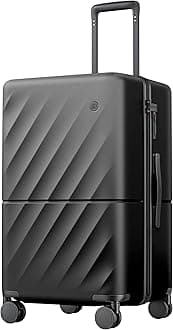 NINETYGO Carry On Suitcase, Checked Trunk Luggage with Double Spinner Wheels, Anti-Burst Zipper, Hard Case PC Suitcase Lightweight Travel Luggage, TSA Approved, 01-Onyx Black (Hudson), Checked 24-Inch