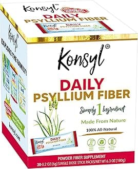 Konsyl Daily Psyllium Fiber Stick Packs - On-The-Go Fiber Supplement Powder - Convenient, All-Natural Soluble Fiber, Gluten-Free & Sugar-Free, Vegan & Keto - 30 Packets