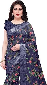 MIRCHI FASHIONWomen's Fancy Cotton Blend Tropical Floral Printed Saree with Blouse Piece