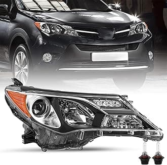 SOCKIR Headlight Assembly Fit for 2013 2014 2015 Rav4, 13 14 15 Rav 4 OE Style Halogen Headlamp Replacement Right Passenger Side with Bulbs