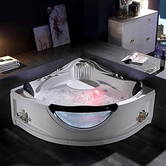 Empava Corner Whirlpool Bathtub, 2 Person Jetted Spa Tub with 10 Jets, Heater, Light, Chromatherapy & LED Control Panel