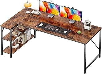 Huuger L Shaped Desk, 63 Inches Computer Desk with Reversible Storage Shelves, for Gaming Corner Home Office Writing Study, Metal Frame, Rustic Brown