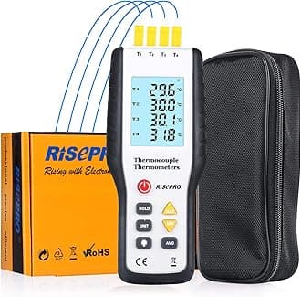 Thermocouple Thermometer, RISEPRO 4 Channel K Type Digital Thermometer Thermocouple -200~1372°C/2501°F Sensor HT-9815