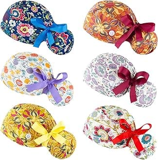 Scrub Caps Frauen Bouffant Scrub Hüte Kappen für Krankenschwestern, verstellbare Arbeitskappe Pferdeschwanz Beutel Tie Back Hüte