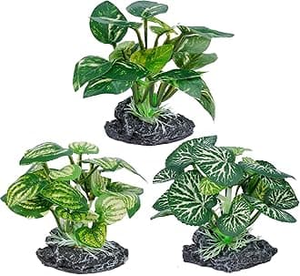 Ameliade Aquarium Plants Fish Tank Decorations Betta Silk Leaf Pad Hammock Cichlid Beta Hides Decor Small Fish Bowl Accessories Turtle Reptiles Axolotl Artificial Plants (3PCS)