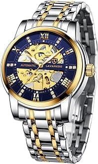 Mens Watch Skeleton Luxury Mechanical Stainless Steel Waterproof Black Automatic Self-Winding Roman Numerals Diamond Dial Wrist Watch