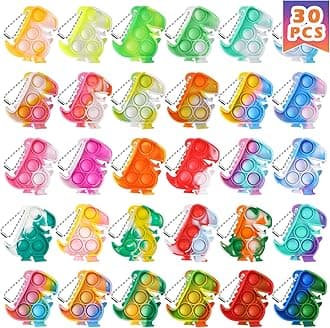 Dinosaur Party Favors Dinosaur Keychains Kids Party Favors Fidget Toys Bulk 30 Pack Mini Pop Fidget Keychain Its, Dino Favors for Kids 4-8 Children Mini Supplies It Small Birthday Decorations Trinkets