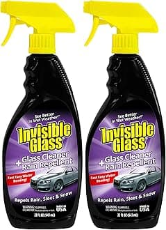Invisible Glass 92184-2PK Glass Cleaner + Rain Repellent 2-in-1 Windshield and Window Spray, Cleans Auto Glass, Repels Rain, Sleet, Snow, Improves Wet Weather Visibility – 22 fl oz (Pack of 2)