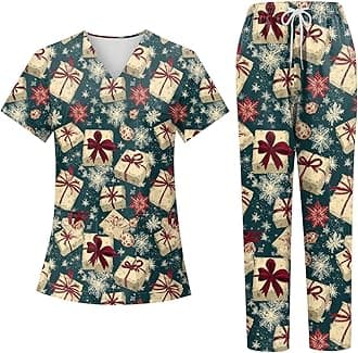 Generic Christmas Scrubs Set for Women Nurse Uniform Top & Pants with Multi Pocket for Nurse Esthetician Workwear