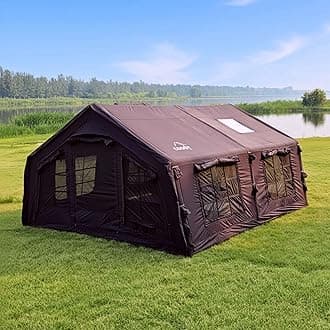 Coody Inflatable Canvas Camping Tents with Stove Jack – Premium Air Beam Family Glamping Tent, Breathable Cotton Canvas, Fast Setup Air Tent with Pump