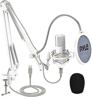 USB Studio Mic Desk Microphone Streaming Kit Professional Audio Cardioid Condenser Boom Arm Stand, Pop Filter, for Podcast Gaming Setup, Studio, YouTube, Works w/Windows Mac PC