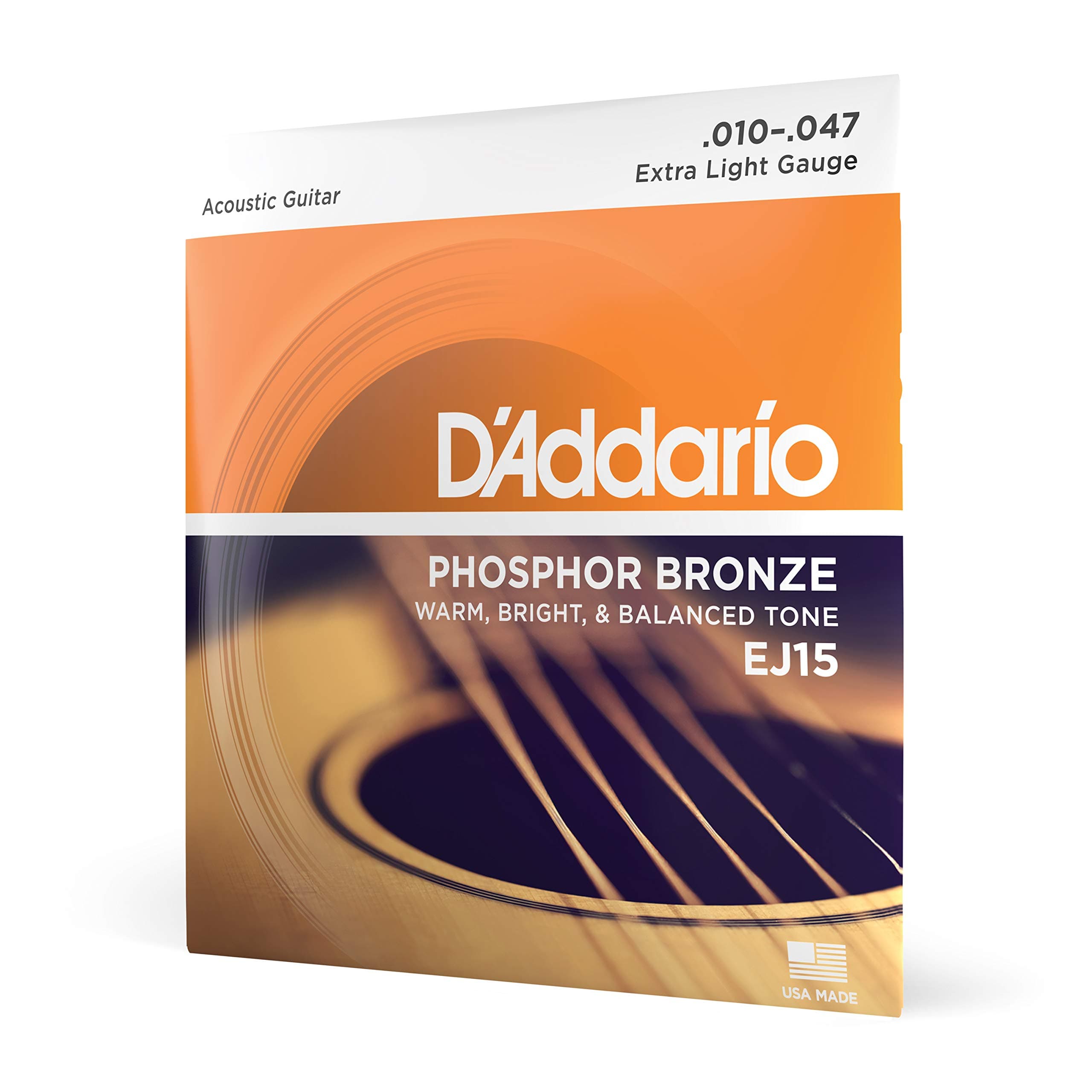 Acoustic Guitar Strings, Phosphor Bronze, EJ15, Extra Light Gauge 10-47, 6-String Set, Pack of 1