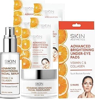 Vitamin C & Collagen Set – Dermatologist Tested, Anti Aging, Korean Skin Care – Firms, Smooths, Hydrates and Revitalizes Tone– Vegan, Clean Beauty – Serum, Moisturizer, Mask & Eye Pads