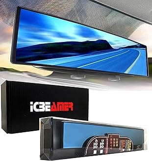 ICBEAMER 15.8" 400mm Easy Clip on Universal Fit Wide Angle Panoramic Auto Interior Rearview Mirror Flat Blue Surface