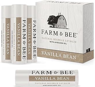 Natural Lip Balm - Organic & Natural Ingredients - Beeswax Based Moisturizing Lip Care Chapstick for Chapped Lips - Great Gift Idea - Farm & Bee - 0.15oz (Pack of 4 - Vanilla Bean)
