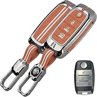 SHOPOFLUX Metal Key Cover Compatible with Kia Seltos | Sonet | Carens 4 Button Smart Key (Brown Silicone (Pack 1))