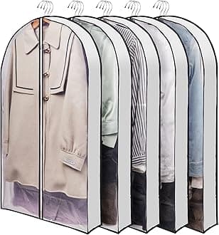 40" Garment Bags for Travel, Suits Bag with 4" Gusset for Hanging Clothes, Wutrye Closet Clothes Organizer Storage Protector Cover for Sweater Coat Jacket Shirts 5 Packs-White
