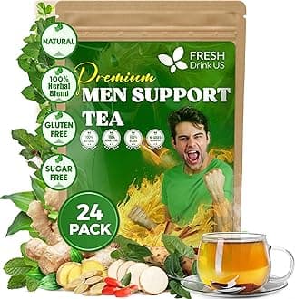 FreshDrinkUS, 24 Packs of Premium Herbal Support Tea – Ginseng Six Treasure Blend, 9 Powerful Ingredients, 10g/Bag – Men's Wellness Tea with Ginseng and Five Treasure Aid Root.