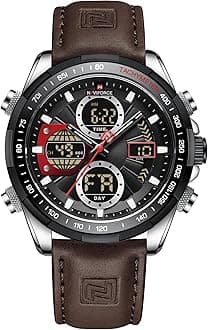 NAVIFORCE Men's Military Digital Watches Analog Quartz Waterproof Watch Sport Multifunctional Leather Wristwatch