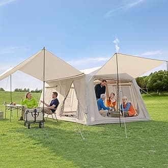 Inflatable Blow Up Tents for Camping,Waterproof Oxford Hot Tent with Manual Pump,Spacious Easy Setup Inflatable Camping Air Tent for Family Glamping 8/10/12 People