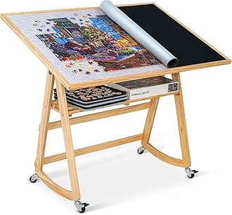 LAVIEVERT 1500 Piece Jigsaw Puzzle Table with Legs & Cover, Adjustable Wooden Puzzle Board Easel with Storage Shelf, Portable Tilting Puzzle Table with 4 Rolling Wheels for Adults
