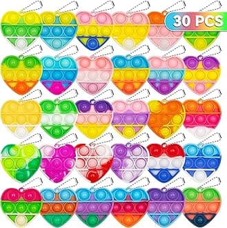 Pop Fidget Toys Bulk Its Valentines Day Gifts for Kids 30 Pack Valentines for Kids Classroom Valentines Day Party Favors Mini Heart Pop Fidget Keychain It Bulk Toys Valentine Goodie Bags Boys Girls