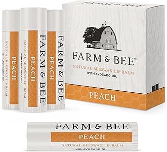 Natural Lip Balm - Organic & Natural Ingredients - Beeswax Based Moisturizing Lip Care Chapstick for Chapped Lips - Great Gift Idea - Farm & Bee - 0.15oz (Pack of 4 - Peach)
