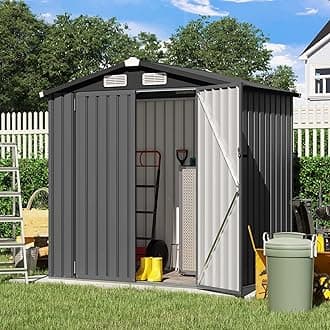 Verano Garden 6'x4' Outdoor Storage Shed, Galvanized Metal Steel Garden Shed W/Lockable Door, Bike Storage for Backyard, Patio, Lawn (72.05"x38.58"x77.17",Black)
