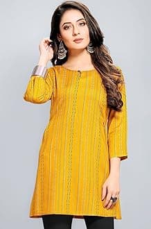 Shiv Textiles Rayon Fabric Printed Round Neck Short Kurtis for Women Top Dresses Kurti for Ladies & Girls Kurtis