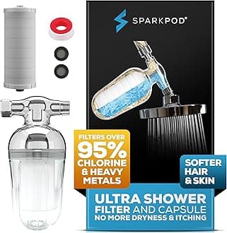 SparkPodUltra Shower Filter- Shower Head Water Filter & Cartridge- 150 Stage Equivalent, Removes Up to 95% of Chlorine, Heavy Metals for Soft Hair and Skin (Chrome & Transparent, V2 Improved Design)