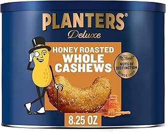 Deluxe Honey Roasted Whole Cashews, Party Snack, Plant-Based Protein, After School Snack, Sweet and Salty Snack Nuts, Quick Snack for Adults, Flavored Cashews, Kosher, 8.25oz Canister