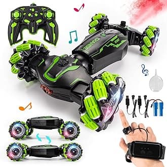 4WD Remote Control Gesture Sensor Car,Hand Controlled RC Stunt Car,Double-Sided Vehicle 360° Rotation with Light and Music Spray, Watch Toy Cars for Boys & Girls Birthday