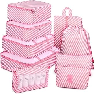 Mossio 9 Set Packing Cubes with Shoe Bag & Electronics Bag - Luggage Organizers Suitcase Travel Accessories, Pink Striped, L