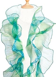 OIIKI Ruffle Pleated Organza Lace Trims 5 Yards, Organza Chiffon Ruffled Fabric Trim, Tulle Ruffle Lace Border for Craft Sewing Dress Bag Decoration Applique Trimming Gradient Yellow Blue