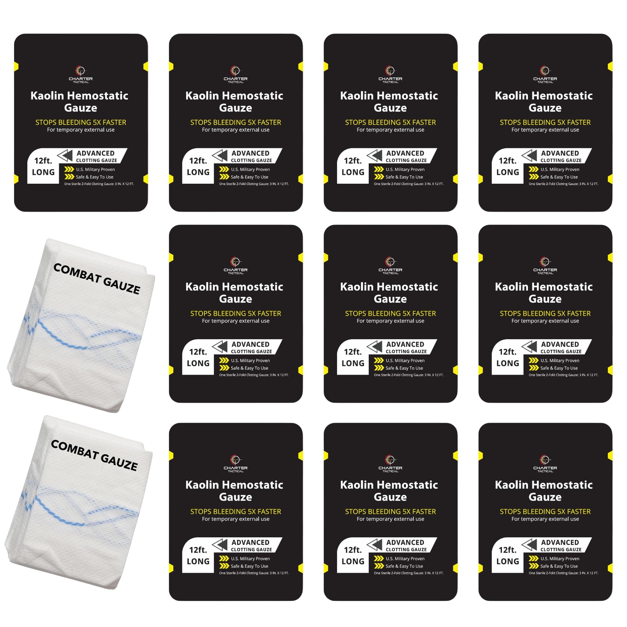 First Aid Advanced Quick Clotting Combat - Flexible Hemostatic - Stop The Bleed kit Faster Wound Packing with Quick Clotting Medical - Survival Kit Supplies - 3" x 12.5' (CT-Gauze) (CT-GAUZE10)