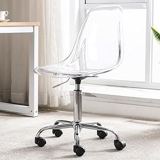 Acrylic Clear Desk Chair, Modern Small Cute Armless Vanity Rolling Plastic Chair Home Office Lucite Ghost Chairs with Adjustable Height and Wheels, Clear