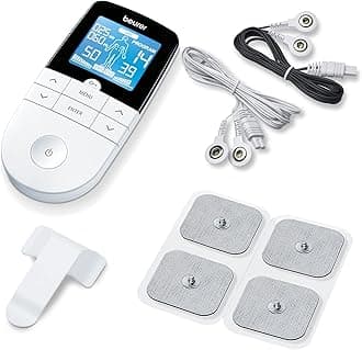 BeurerEM49 Digital TENS & EMS Device for Pain Relief and Muscle Stimulation, 15 TENS Programs, 35 EMS Programs, 2 Adjustable Channels with 4 Self-Adhesive Electrodes