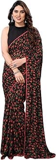 Women's Party Wear Georgette Printed Border Ready To Wear Saree With Unstiched Blouse Piece