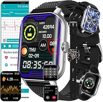 MIUXE Smart Watch Blood Sugar Glucose,diabetic Smart Watch with Blood Blood Glucometer Blood Pressure Heart Rate Blood Oxygen Sleep Monitor,Step Counter Activity Trackers Sports Watch,Silver