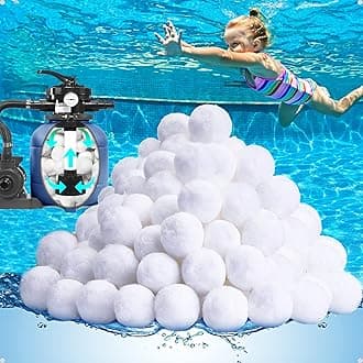 QwayHome 4.6 lbs Pool Filter Balls, Reusable Filter Fiber Balls for Above Ground Pool Sand Pump, Eco-Friendly, Efficient, Clean Water, Equals 165 lbs Filter Sand, White