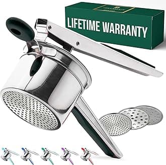 Bellemain 15 oz Large Potato Ricer | Heavy-Duty Stainless Steel Potato Ricer & Masher | Perfect for Mashed Potatoes | Kitchen Tool with 3 Interchangeable Discs (Black)