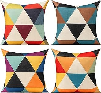 Ruedong Cushion Covers 40 x 40 cm Set of 4, Colorful Geometric Pattern Throw Pillow Covers Encrypted Linen 18x18 Inches Outdoor Cushion Covers for Home Decor Garden Courtyard