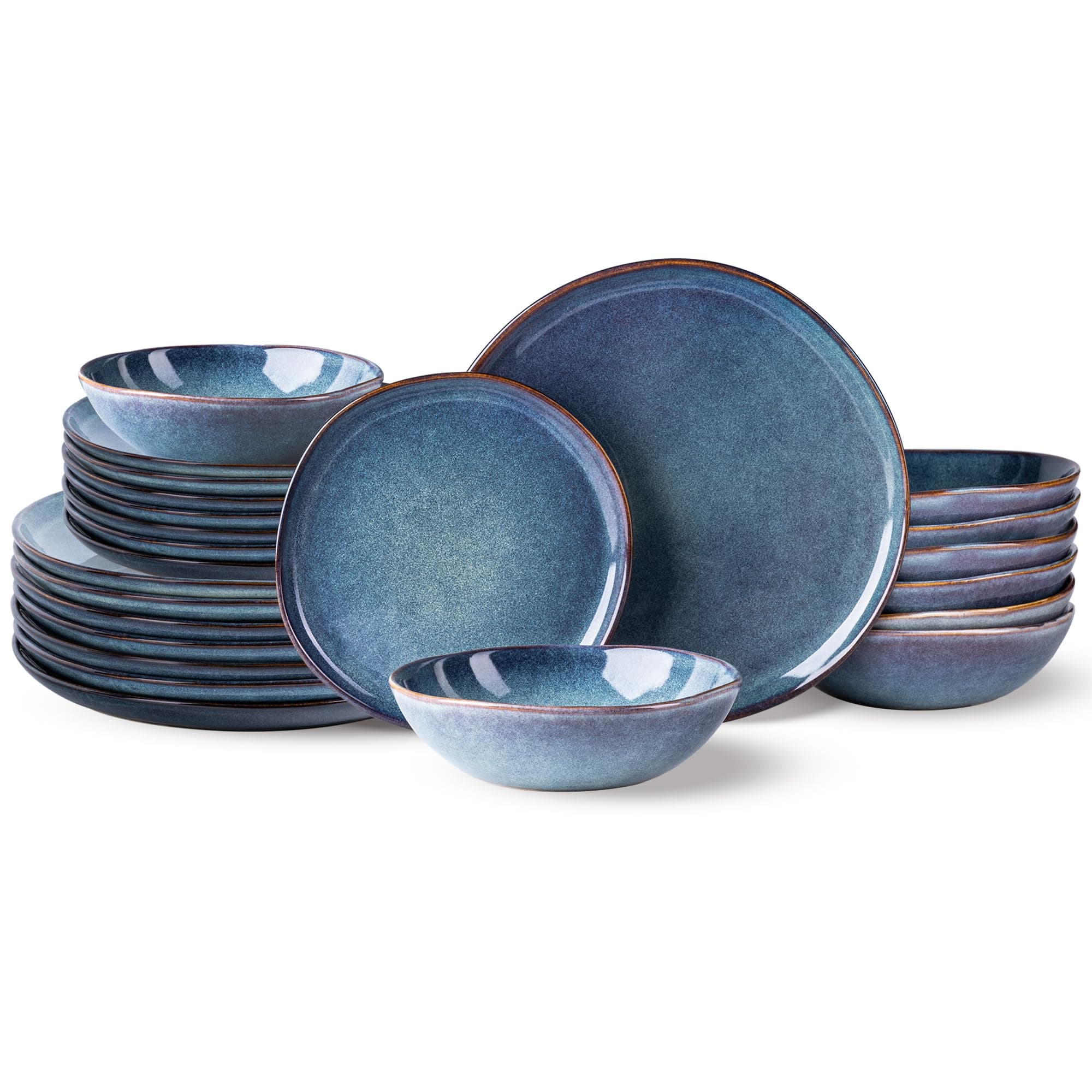 AmorArc Ceramic Dinnerware Sets,Handmade Reactive Glaze Stoneware Plates and Bowls Set,Highly Scratch Resistant | Dishwasher & Microwave Safe,Service for 8 Dishes Set (24pc)