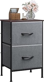 WLIVE Night Stand, Small Dresser with 2 Drawers & Wooden Top, Nightstand with Fabric Bins, Bedside Table End Table for Bedroom, Closet, Entryway, College Dorm, Charcoal Black